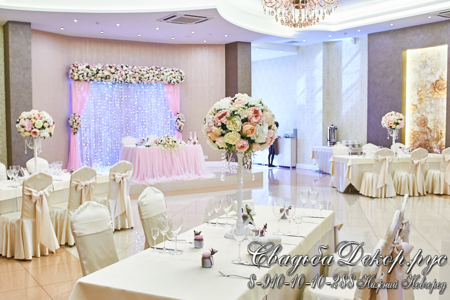 Свадебное оформление декор зала в розовом цвете кафе Облака заказать купить недорого