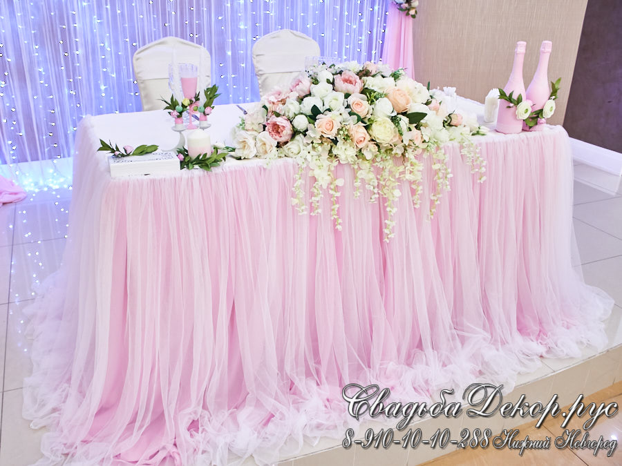 Свадебное оформление декор стола молодоженов в розовом цвете в кафе Облака заказать купить недорого