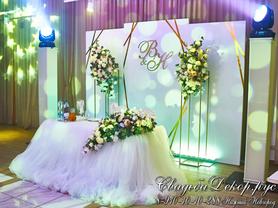 Бело-золотая свадьба оформленная тканями, цветами, аксессуарами и декором ресторан Соляная биржа Свадьба Декор заказать оформление 
